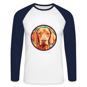 Wirehaired Vizsla Dog Breed Colorful Watercolor - Unisex Long Sleeve Baseball T-Shirt - white/navy - Front - Nik (191cm)