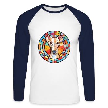 Whippet chien race coloré aquarelle Illustration - T-shirt baseball manches longues Homme - blanc/marine - Devant - Nik (191cm)