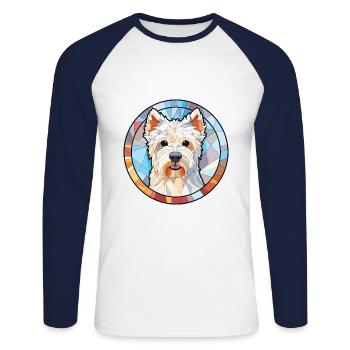 West Highland White Terrier Hunderasse Aquarell - Unisex Baseballshirt langarm - Weiß/Navy - Vorne - Nik (191cm)