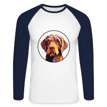 Wirehaired Pointing Griffon Dog Breed Watercolor - Unisex Long Sleeve Baseball T-Shirt - white/navy - Front - Nik (191cm)