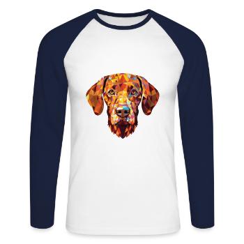 Braque Allemand à poil court Chien Race Aquarelle - T-shirt baseball manches longues Homme - blanc/marine - Devant - Nik (191cm)