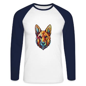 Deutscher Schäferhund Rasse Aquarell Illustration - Unisex Baseballshirt langarm - Weiß/Navy - Vorne - Nik (191cm)