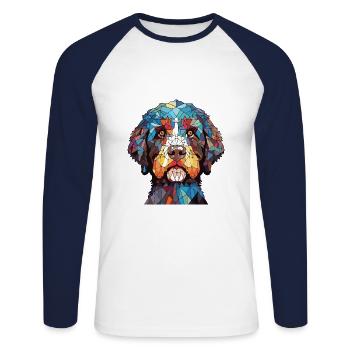 Friesische Wasserhundrasse Aquarell-Illustration - Unisex Baseballshirt langarm - Weiß/Navy - Vorne - Nik (191cm)