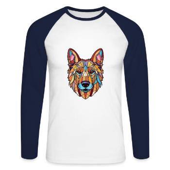 Berger d’Europe de l’Est race chien aquarelle verre - T-shirt baseball manches longues Homme - blanc/marine - Devant - Nik (191cm)
