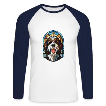 Dutch Schapendoes Dog Breed Colorful Watercolor - Unisex Long Sleeve Baseball T-Shirt - white/navy - Front - Nik (191cm)