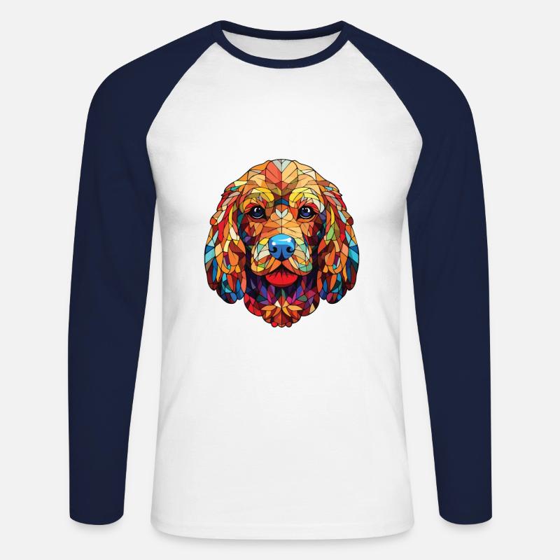 Cockapoo Hunderasse Aquarell Glas Illustration - Unisex Baseballshirt langarm - Weiß/Navy