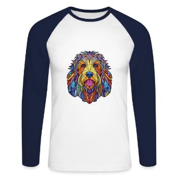Bergamasco chien race aquarelle verre Illustration - T-shirt baseball manches longues Homme - blanc/marine - Devant - Nik (191cm)