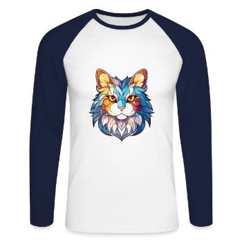 Ragamuffin chat coloré aquarelle illustration - T-shirt baseball manches longues Homme - blanc/marine - Devant - Nik (191cm)