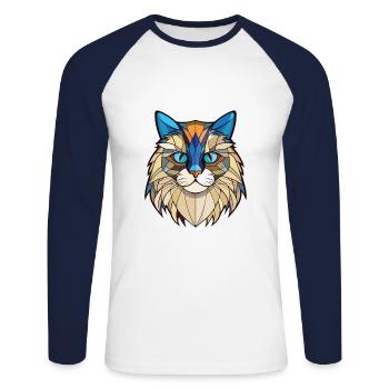 Ragdoll Cat Breed Illustration aquarelle colorée - T-shirt baseball manches longues Homme - blanc/marine - Devant - Nik (191cm)