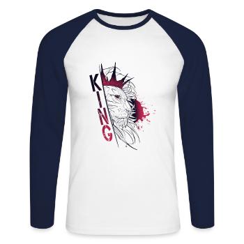 Skizze Müll Löwe - KÖNIG - Unisex Baseballshirt langarm - Weiß/Navy - Vorne - Nik (191cm)