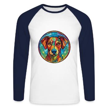 Alano Español chien race aquarelle illustration - T-shirt baseball manches longues Homme - blanc/marine - Devant - Nik (191cm)
