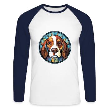 Ariegeois race chien aquarelle verre illustration - T-shirt baseball manches longues Homme - blanc/marine - Devant - Nik (191cm)