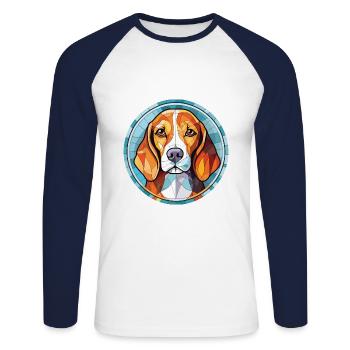 Beagle Hunderasse bunte Aquarell-Illustration - Unisex Baseballshirt langarm - Weiß/Navy - Vorne - Nik (191cm)