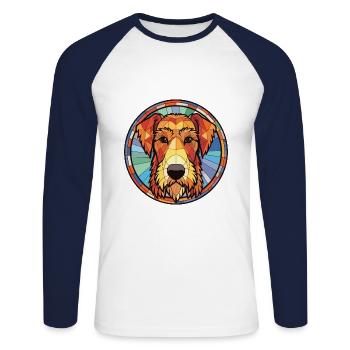 Airedale Terrier chien race aquarelle Illustration - T-shirt baseball manches longues Homme - blanc/marine - Devant - Nik (191cm)