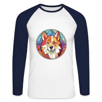 Akita Dog Breed Colorful Watercolor Illustration - Unisex Long Sleeve Baseball T-Shirt - white/navy - Front - Nik (191cm)
