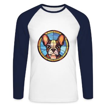 Anglo Français De Petite Venerie Chien Aquarelle - T-shirt baseball manches longues Homme - blanc/marine - Devant - Nik (191cm)