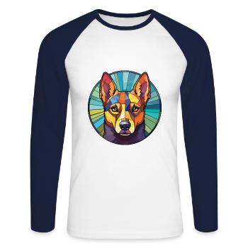 Australian Kelpie Dog Breed Colorful Watercolor - Unisex Long Sleeve Baseball T-Shirt - white/navy - Front - Nik (191cm)