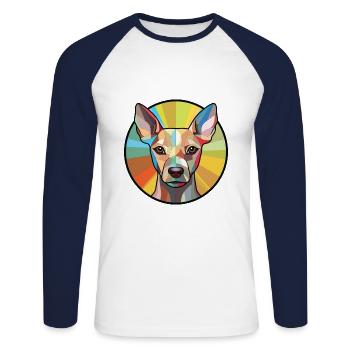 American Hairless Terrier Hunderasse Aquarell - Unisex Baseballshirt langarm - Weiß/Navy - Vorne - Nik (191cm)