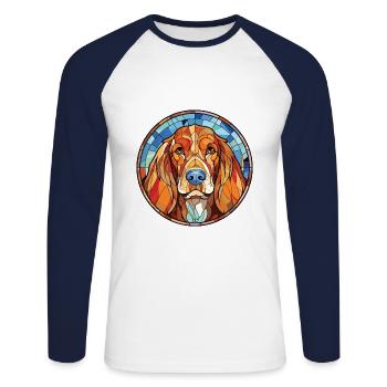 Basset Fauve De Bretagne Dog Breed Watercolor - Unisex Long Sleeve Baseball T-Shirt - white/navy - Front - Nik (191cm)