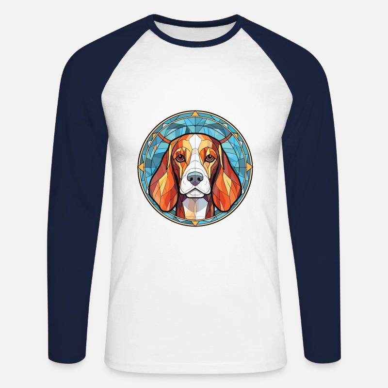 Beagle Hunderasse bunte Aquarell-Illustration - Unisex Baseballshirt langarm - Weiß/Navy