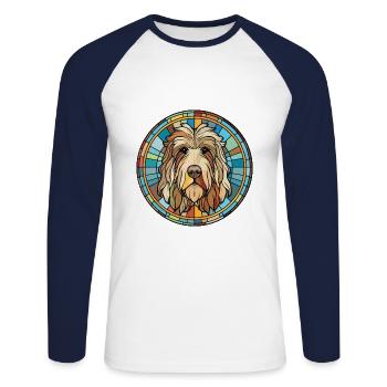 Bergamasco chien race aquarelle verre Illustration - T-shirt baseball manches longues Homme - blanc/marine - Devant - Nik (191cm)