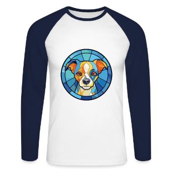 Bleu de Gascogne Petit Dog Rasse Aquarellglas - Unisex Baseballshirt langarm - Weiß/Navy - Vorne - Nik (191cm)