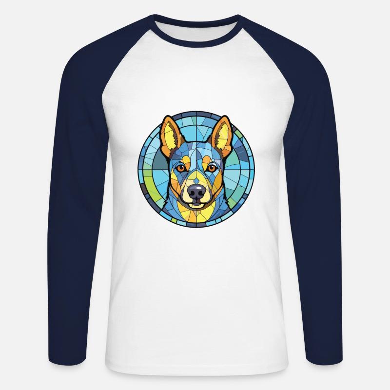 Blaue Heeler-Hunderasse Aquarell-Illustration - Unisex Baseballshirt langarm - Weiß/Navy