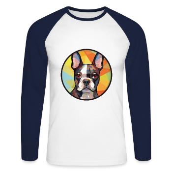 Boston Terrier Hunderasse Aquarell Illustration - Unisex Baseballshirt langarm - Weiß/Navy - Vorne - Nik (191cm)