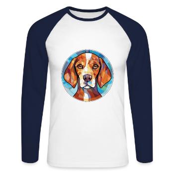 Britanny chien race aquarelle verre Illustration - T-shirt baseball manches longues Homme - blanc/marine - Devant - Nik (191cm)