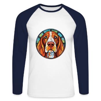 Bassett Hund Hunderasse Aquarell Illustration - Unisex Baseballshirt langarm - Weiß/Navy - Vorne - Nik (191cm)