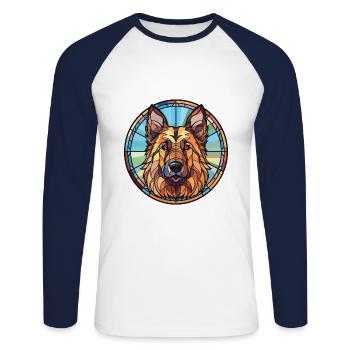 Böhmischer Schäferhund Rasse Buntes Aquarell - Unisex Baseballshirt langarm - Weiß/Navy - Vorne - Nik (191cm)