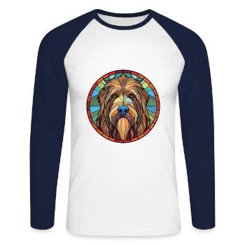 Briard Dog Breed Colorful Watercolor Illustration - Unisex Long Sleeve Baseball T-Shirt - white/navy - Front - Nik (191cm)