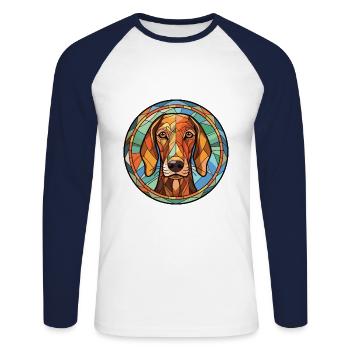 Chien courant andalou race chien aquarelle Illustration - T-shirt baseball manches longues Homme - blanc/marine - Devant - Nik (191cm)