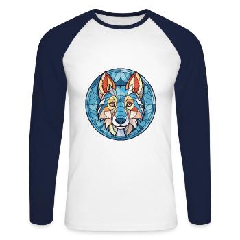 Tchécoslovaque, chien-loup, chien, race, aquarelle colorée - T-shirt baseball manches longues Homme - blanc/marine - Devant - Nik (191cm)