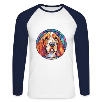 Basset Griffon Vend Grand chien race aquarelle - T-shirt baseball manches longues Homme - blanc/marine - Devant - Nik (191cm)