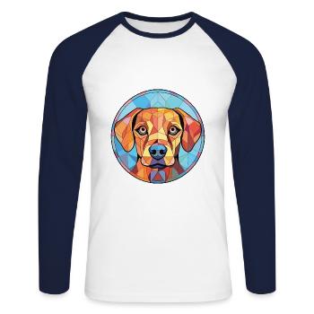 Billy Dog Breed Illustration aquarelle colorée - T-shirt baseball manches longues Homme - blanc/marine - Devant - Nik (191cm)