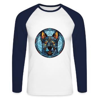 Schwarzes norwegischer Elchhund Hunderasse Aquarell - Unisex Baseballshirt langarm - Weiß/Navy - Vorne - Nik (191cm)