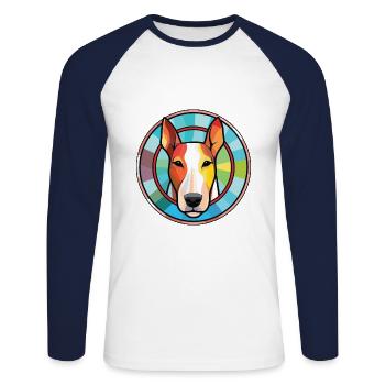 Bull Terrier Dog Breed Watercolor Illustration - Unisex Long Sleeve Baseball T-Shirt - white/navy - Front - Nik (191cm)