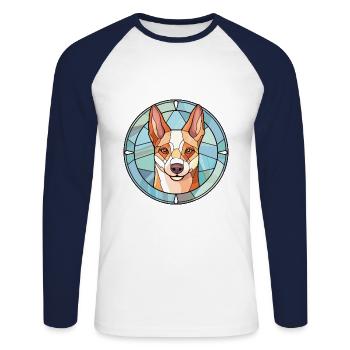 Carolina Dog Breed aquarelle Illustration sur verre - T-shirt baseball manches longues Homme - blanc/marine - Devant - Nik (191cm)