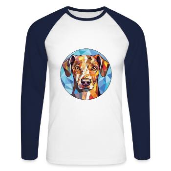 Catahoula Cur Dog Breed Watercolor Illustration - Unisex Long Sleeve Baseball T-Shirt - white/navy - Front - Nik (191cm)