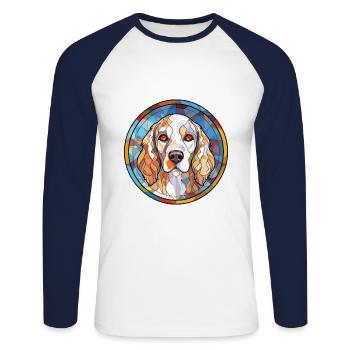 English Setter Dog Breed Watercolor Illustration - Unisex Long Sleeve Baseball T-Shirt - white/navy - Front - Nik (191cm)