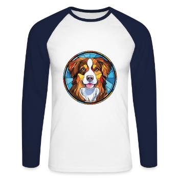 English Shepherd Dog Breed Watercolor Illustration - Unisex Long Sleeve Baseball T-Shirt - white/navy - Front - Nik (191cm)
