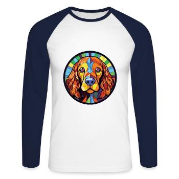Field Spaniel Hunderasse Aquarell Illustration - Unisex Baseballshirt langarm - Weiß/Navy - Vorne - Nik (191cm)