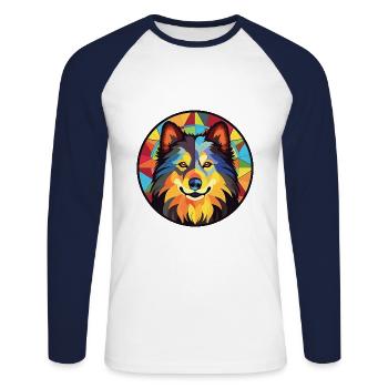 Finnish Lapphund Dog Breed Watercolor Illustration - Unisex Long Sleeve Baseball T-Shirt - white/navy - Front - Nik (191cm)