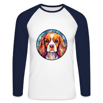 Cavalier King Charles Spaniel Hunderasse Aquarell - Unisex Baseballshirt langarm - Weiß/Navy - Vorne - Nik (191cm)