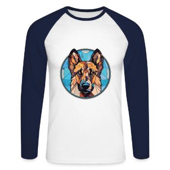 Berger d’Europe de l’Est race chien aquarelle verre - T-shirt baseball manches longues Homme - blanc/marine - Devant - Nik (191cm)