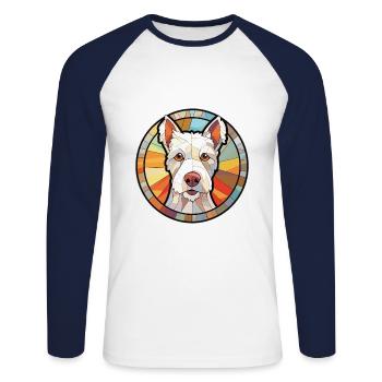 Englisch White Terrier Hunderasse Aquarellglas - Unisex Baseballshirt langarm - Weiß/Navy - Vorne - Nik (191cm)