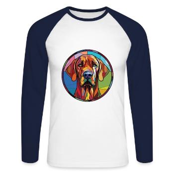 Illustration à l’aquarelle de race de chien Brasileiro - T-shirt baseball manches longues Homme - blanc/marine - Devant - Nik (191cm)