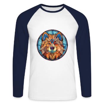 Eurasier Dog Breed Watercolor Glass Illustration - Unisex Long Sleeve Baseball T-Shirt - white/navy - Front - Nik (191cm)