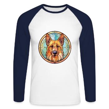 Garafia Shepherd Dog Breed Watercolor Illustration - Unisex Long Sleeve Baseball T-Shirt - white/navy - Front - Nik (191cm)
